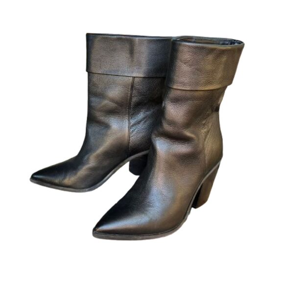 Lisa Vicky Womens Steady Western Black Leather Block Heel Bootie Size 9M - Picture 2 of 7